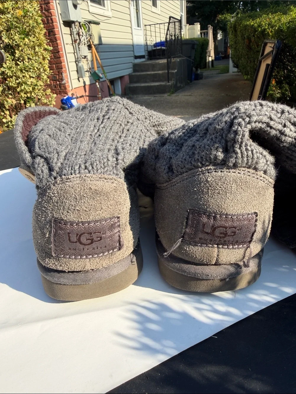 UGG Gray Knit Button Mid-Calf Winter Boots